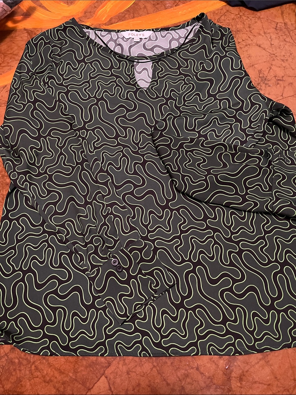 Marca Foleys Black Shirt with Lime Squiggle Print Sz 13 Womens